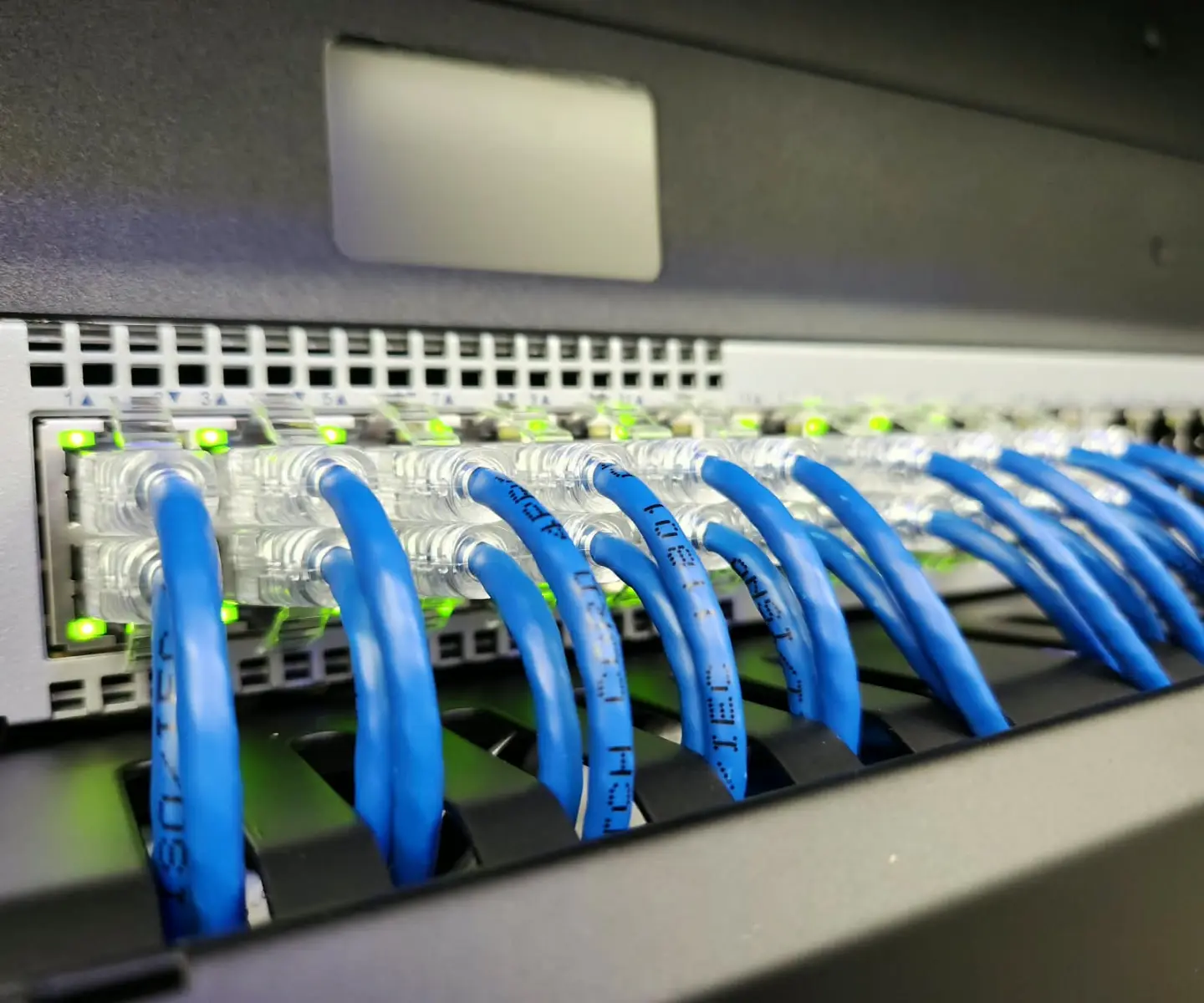 Cabluri de rețea conectate ordonat la un switch